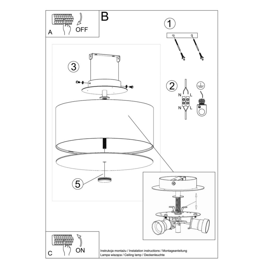 Griestu lampa SKALA 3xE27/60W/230V d. 30 cm melna