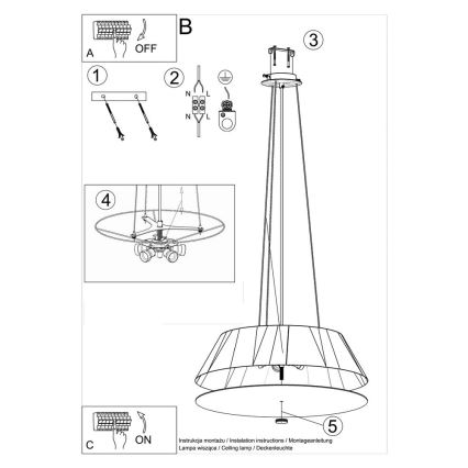 Lustra ar auklu VEGA 5xE27/60W/230V d. 60 cm melna