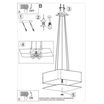 Lustra ar auklu LOKKO 5xE27/60W/230V 45 cm melna