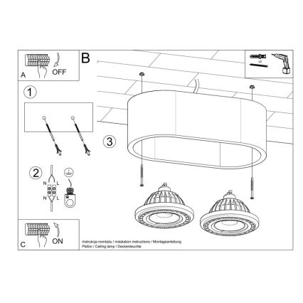 Griestu lampa BASIC AR111 2xGU10/40W/230V dižskābardis