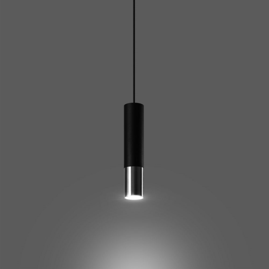 Lustra ar auklu LOOPEZ 1xGU10/10W/230V melna/spīdīgi hromēts