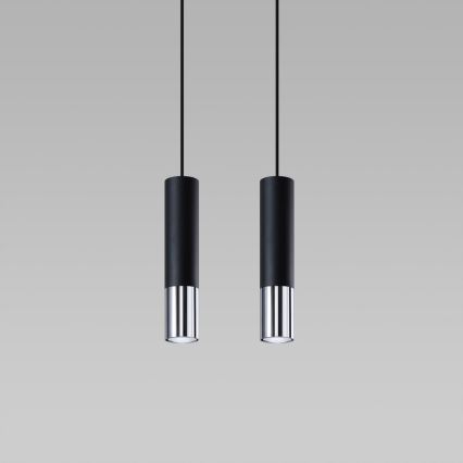 Lustra ar auklu LOOPEZ 2xGU10/10W/230V melna/spīdīgi hromēts