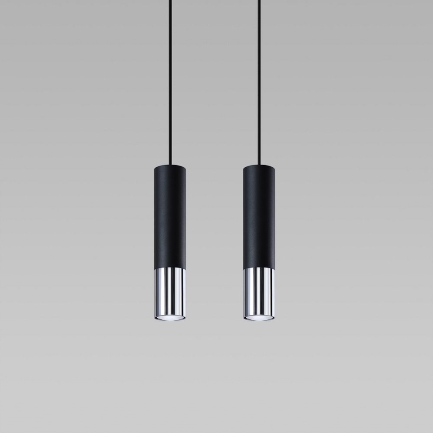 Lustra ar auklu LOOPEZ 2xGU10/10W/230V melna/spīdīgi hromēts