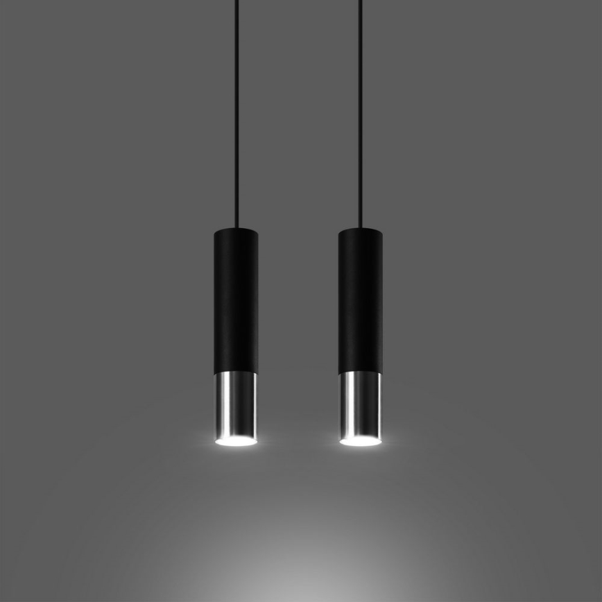 Lustra ar auklu LOOPEZ 2xGU10/10W/230V melna/spīdīgi hromēts