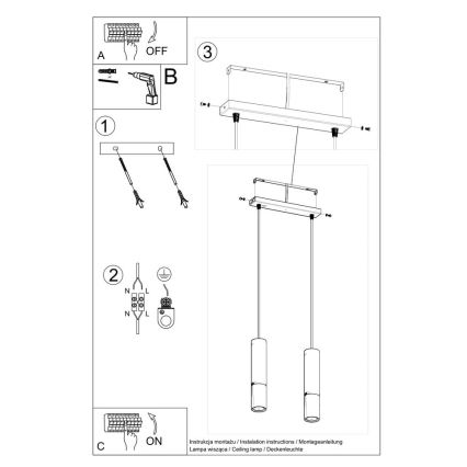 Lustra ar auklu LOOPEZ 2xGU10/10W/230V melna/spīdīgi hromēts