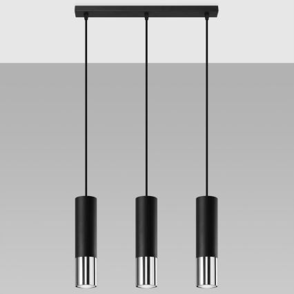 Lustra ar auklu LOOPEZ 3xGU10/10W/230V melna/spīdīgi hromēts