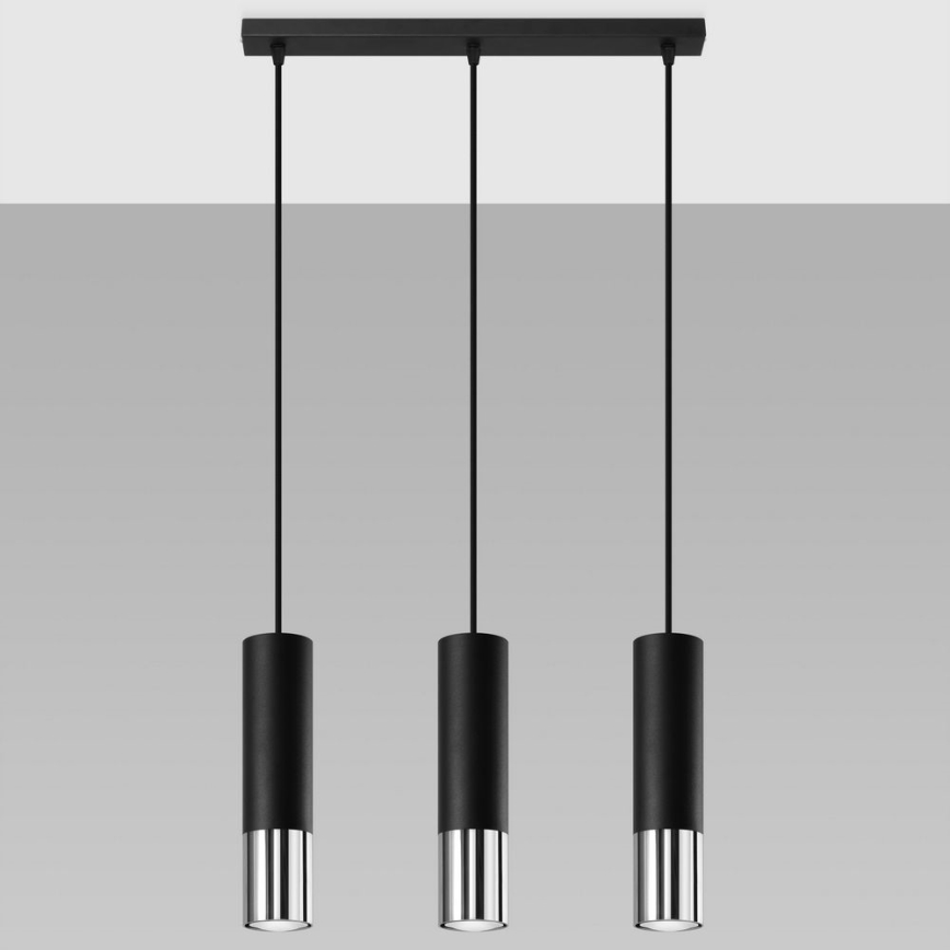 Lustra ar auklu LOOPEZ 3xGU10/10W/230V melna/spīdīgi hromēts