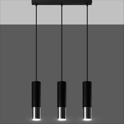 Lustra ar auklu LOOPEZ 3xGU10/10W/230V melna/spīdīgi hromēts