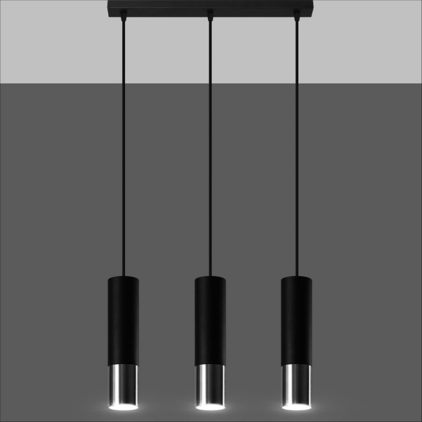 Lustra ar auklu LOOPEZ 3xGU10/10W/230V melna/spīdīgi hromēts