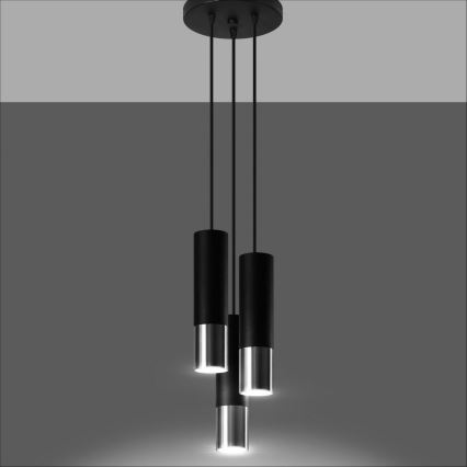 Lustra ar auklu LOOPEZ 3xGU10/10W/230V apaļa melna/spīdīgi hromēts