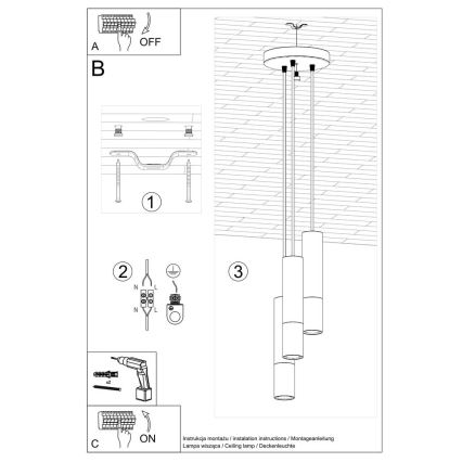 Lustra ar auklu LOOPEZ 3xGU10/10W/230V apaļa melna/spīdīgi hromēts