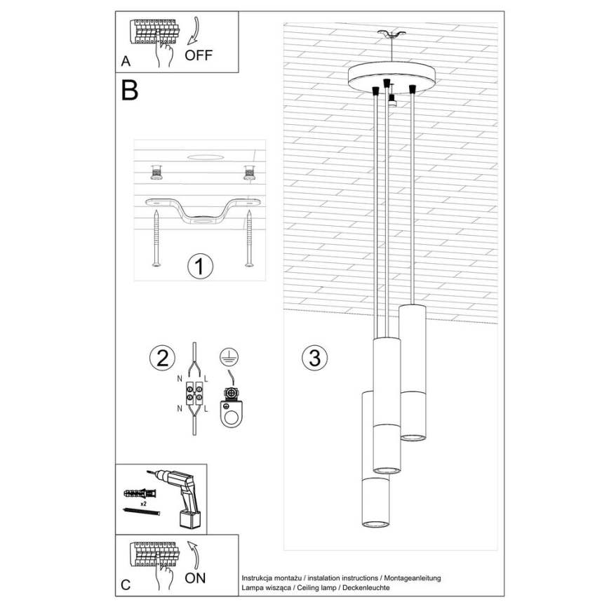 Lustra ar auklu LOOPEZ 3xGU10/10W/230V apaļa melna/spīdīgi hromēts
