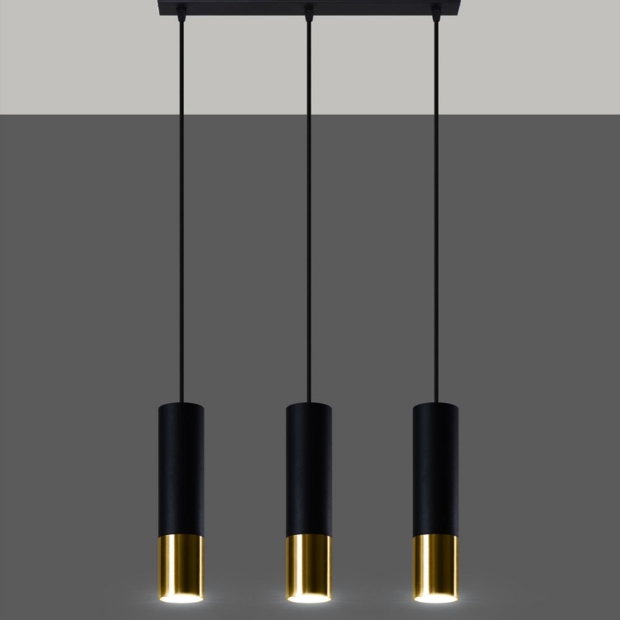 Lustra ar auklu LOOPEZ 3xGU10/10W/230V melna/zelta