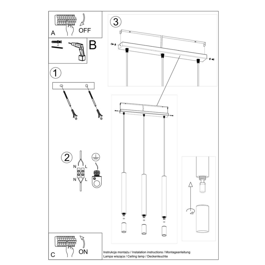 Lustra ar auklu VIZIER 3xG9/40W/230V balta