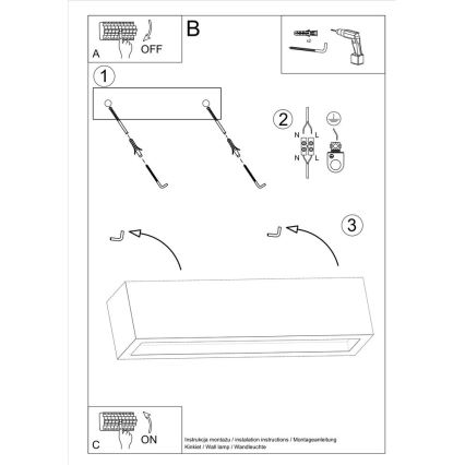 Sienas gaismeklis VEGA 2xE27/60W/230V 50 cm betona