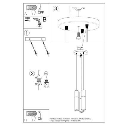 Lustra ar auklu PABLO 3xGU10/40W/230V balta/dižskābardis