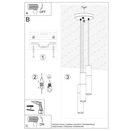 Lustra ar auklu BORGIO 3xGU10/40W/230V betona/metāla melna