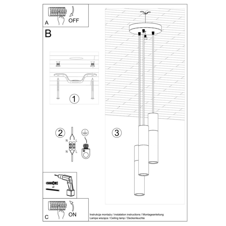 Lustra ar auklu BORGIO 3xGU10/40W/230V betona/metāla melna
