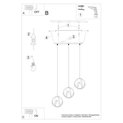 Lustra ar auklu TULOS 3xE27/60W/230V balta