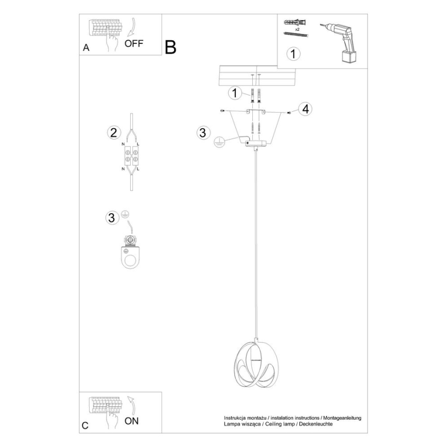 Lustra ar auklu TULOS 1xE27/60W/230V melna