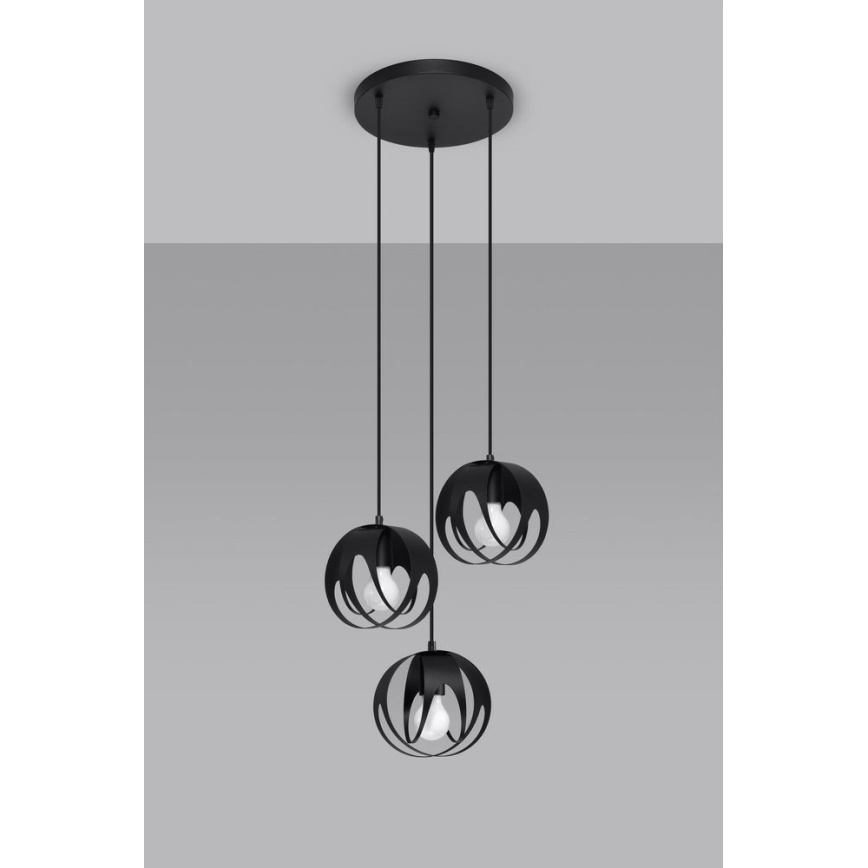 Lustra ar auklu TULOS 3xE27/60W/230V melna