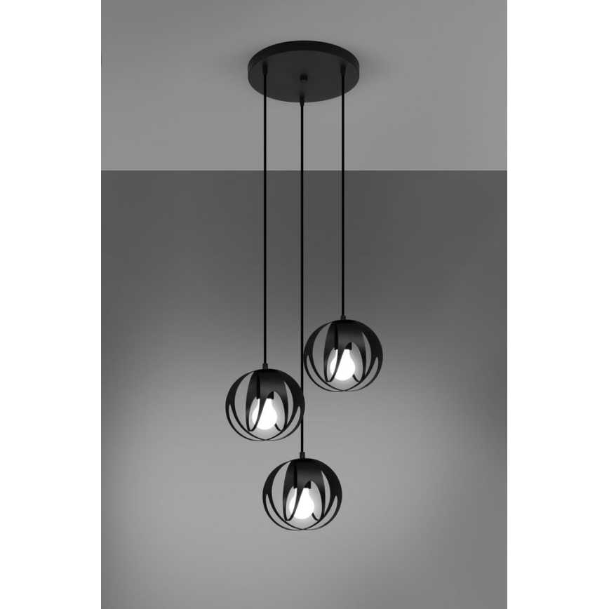Lustra ar auklu TULOS 3xE27/60W/230V melna