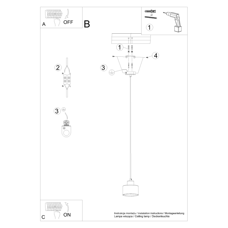 Lustra ar auklu SAVAR 1xE27/60W/230V melna