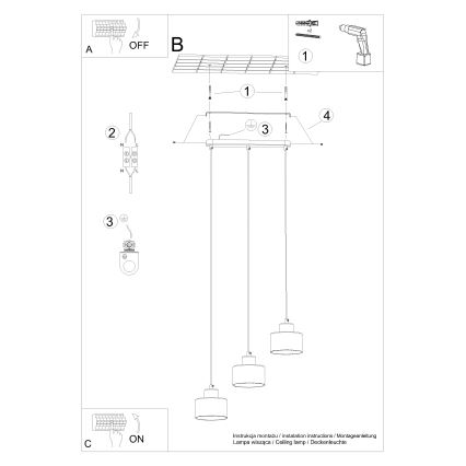 Lustra ar auklu SAVAR 3xE27/60W/230V melna