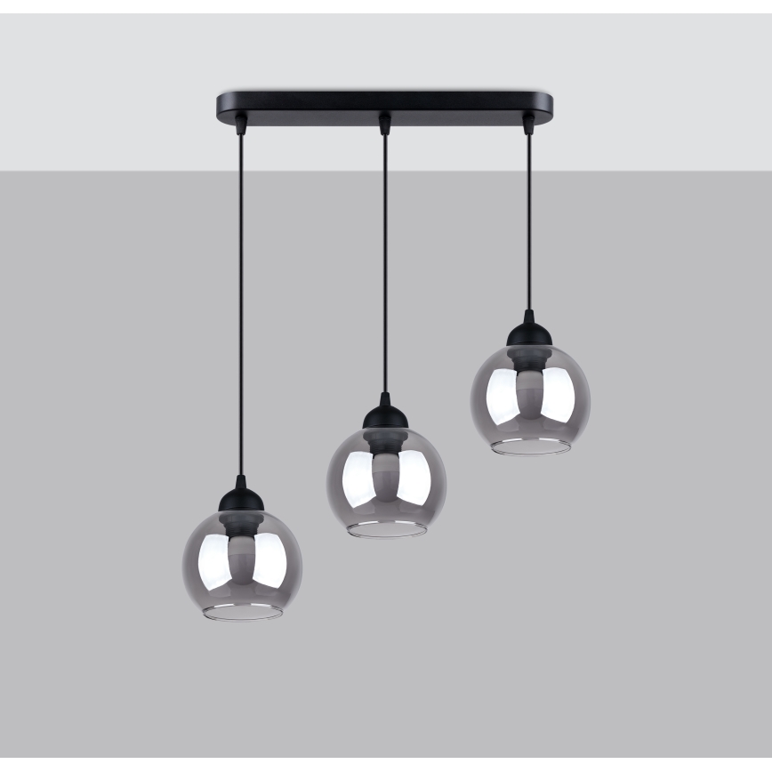 Lustra ar auklu ALINO 3xE27/60W/230V melna