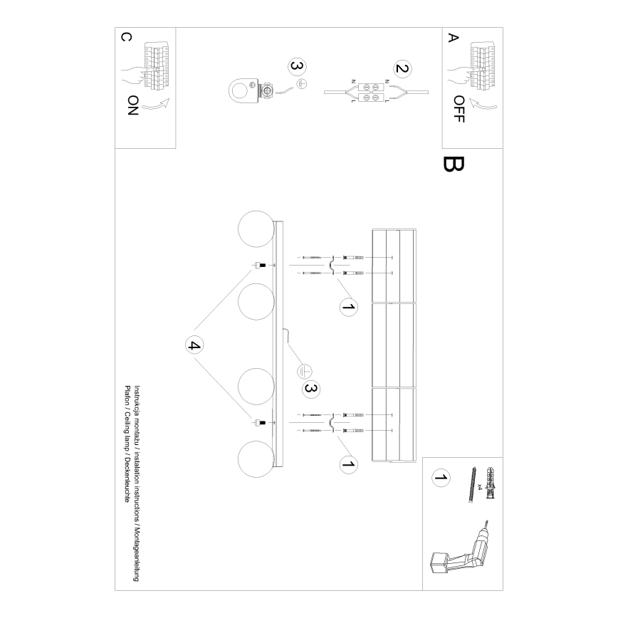 Griestu lampa YOLI 4xG9/12W/230V melna