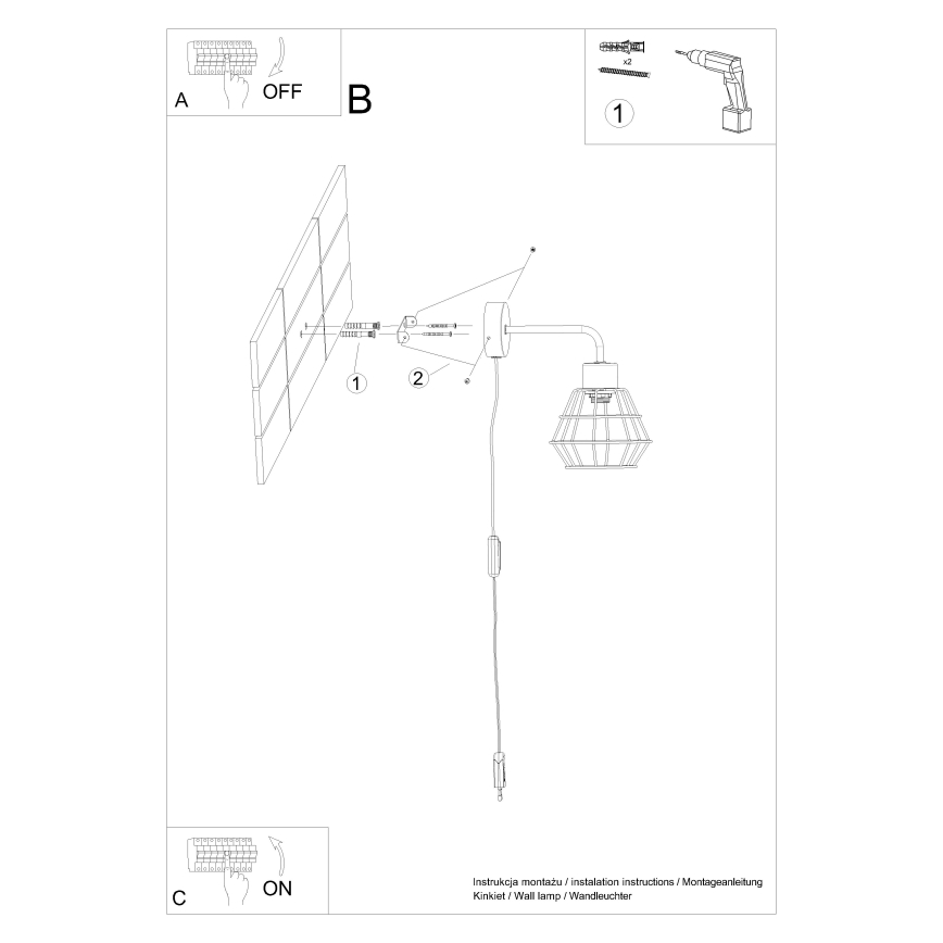 Sienas lampa SUBA 1xE27/15W/230V melna