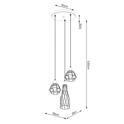 Lustra ar auklu SUBA 3xE27/15W/230V melna