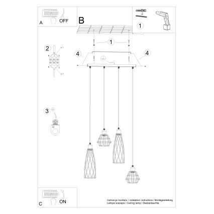 Lustra ar auklu SUBA 4xE27/15W/230V melna