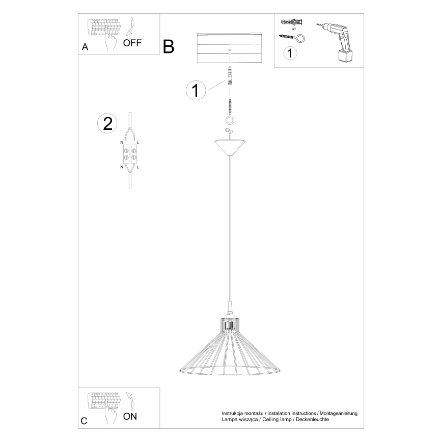 Lustra ar auklu EDA 1xE27/15W/230V melna