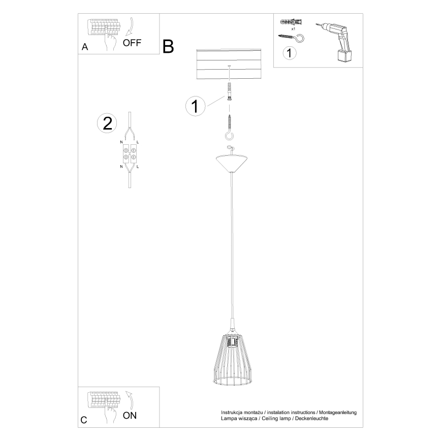 Lustra ar auklu LEYO 1xE27/15W/230V melna