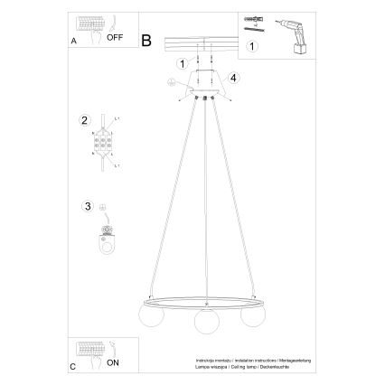 Lustra ar auklu YOLI 3xG9/8W/230V melna