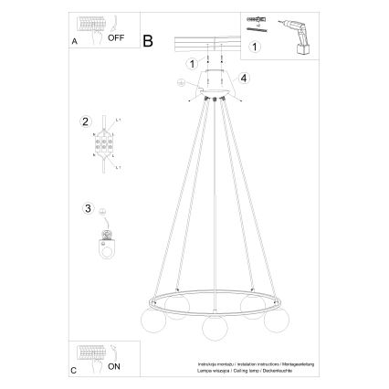 Lustra ar auklu YOLI 5xG9/8W/230V melna