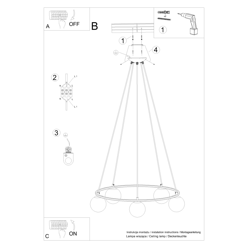 Lustra ar auklu YOLI 5xG9/8W/230V melna