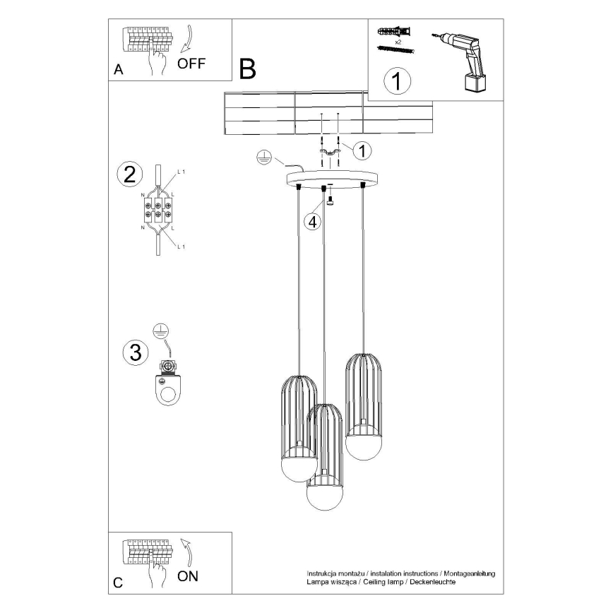 Lustra ar auklu BRINA 3xG9/8W/230V melna