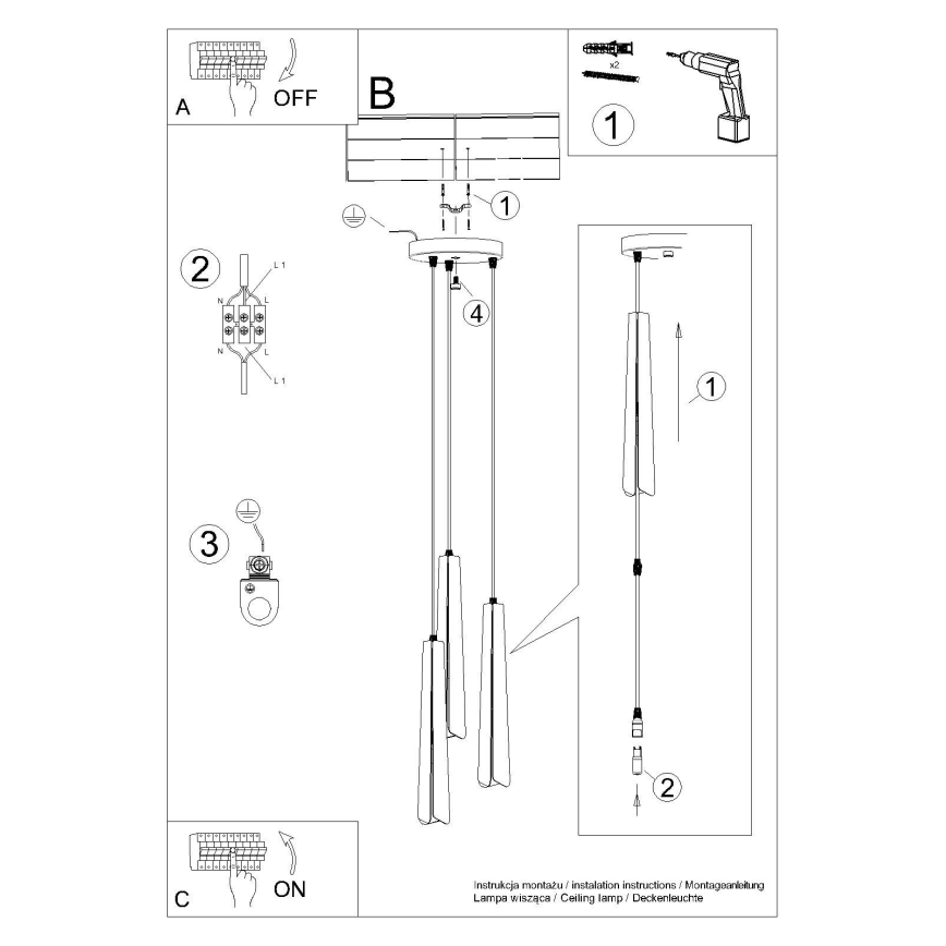 Lustra ar auklu PRYSM 3xG9/8W/230V melna