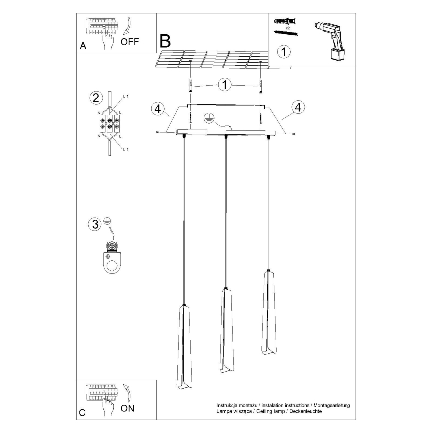 Lustra ar auklu PRYSM 3xG9/8W/230V melna