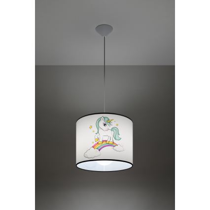 Bērnu lustra ar auklu UNICORN 1xE27/15W/230V d. 30 cm vienradzis