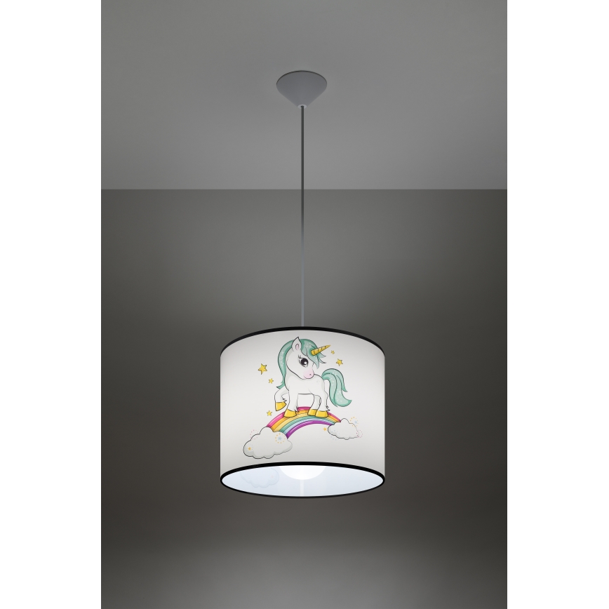 Bērnu lustra ar auklu UNICORN 1xE27/15W/230V d. 30 cm vienradzis