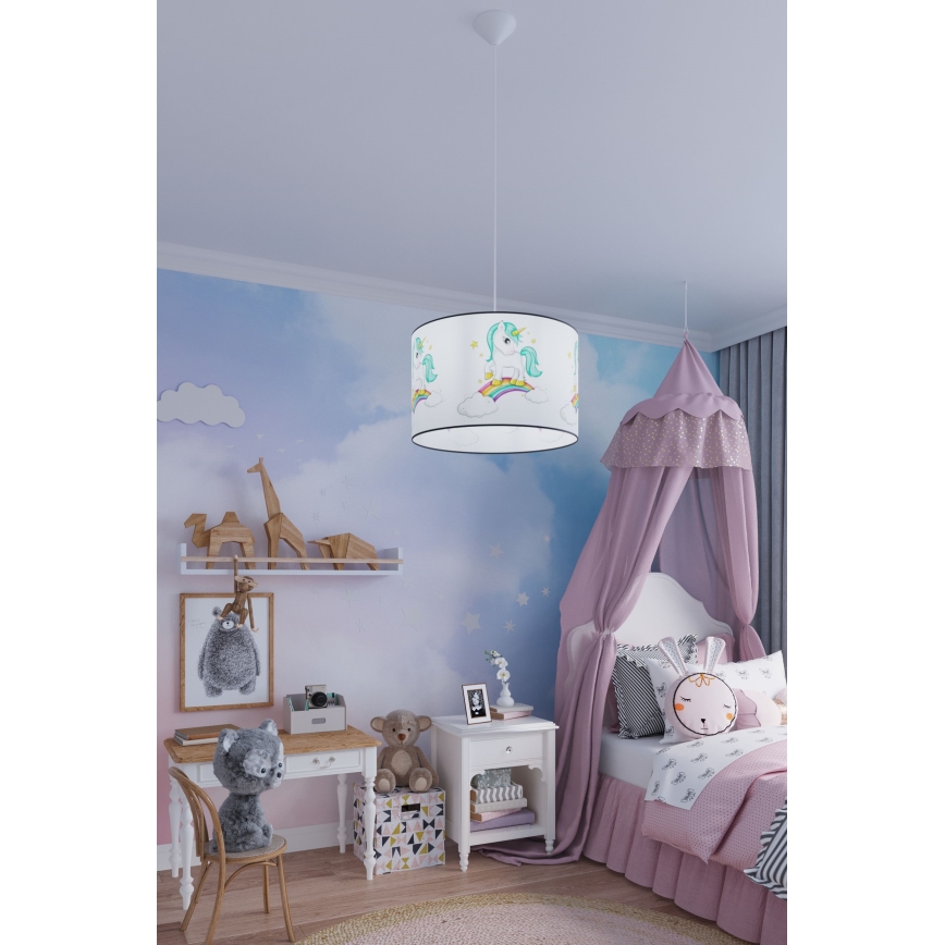 Bērnu lustra ar auklu UNICORN 1xE27/15W/230V d. 30 cm vienradzis