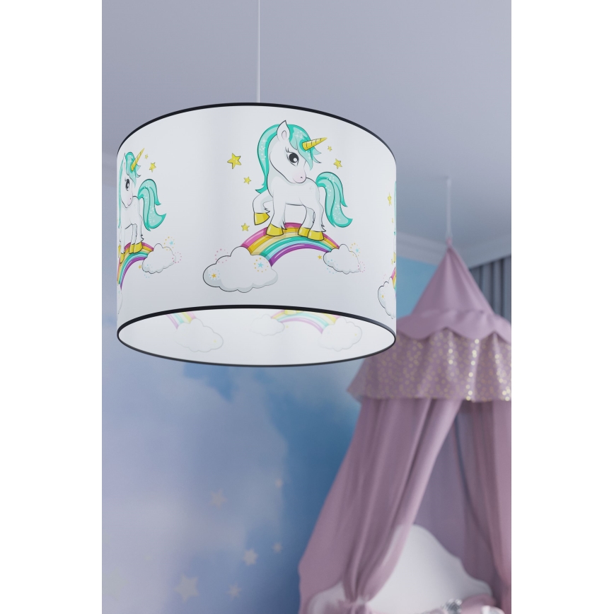Bērnu lustra ar auklu UNICORN 1xE27/15W/230V d. 30 cm vienradzis