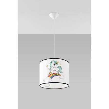 Bērnu lustra ar auklu UNICORN 1xE27/15W/230V d. 30 cm vienradzis