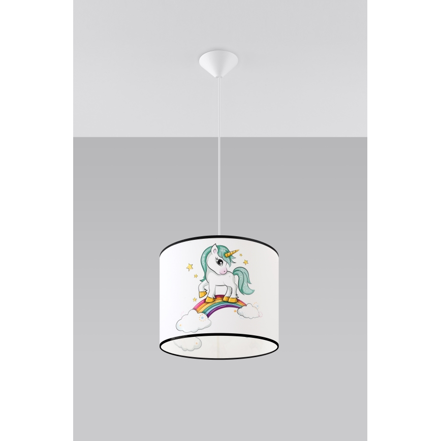 Bērnu lustra ar auklu UNICORN 1xE27/15W/230V d. 30 cm vienradzis