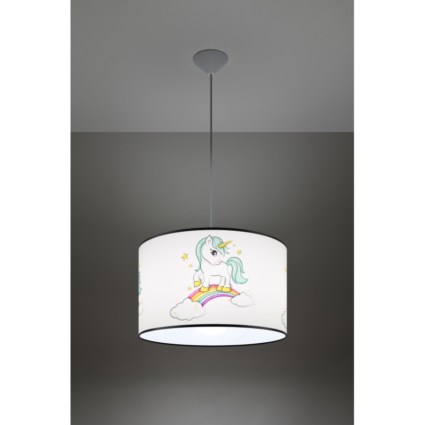 Bērnu lustra ar auklu UNICORN 1xE27/15W/230V d. 40 cm vienradzis