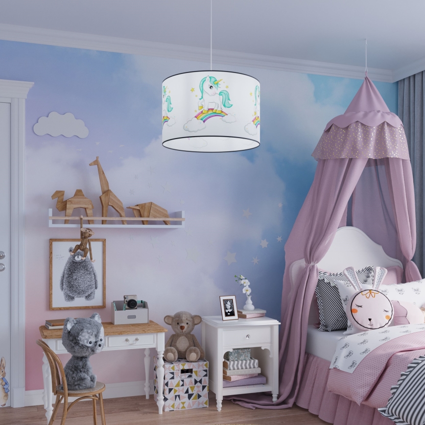 Bērnu lustra ar auklu UNICORN 1xE27/15W/230V d. 40 cm vienradzis