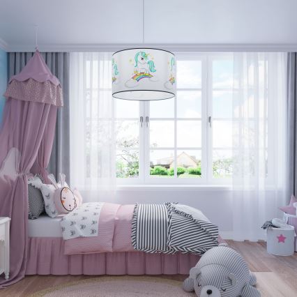 Bērnu lustra ar auklu UNICORN 1xE27/15W/230V d. 40 cm vienradzis